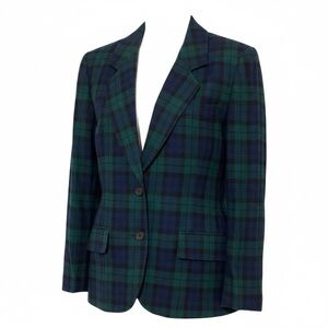 Pendleton Vintage ‘80’s Green Navy Tartan Plaid 100% Virgin Wool Blazer Jacket